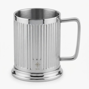 <b>Bulk</b> Wholesale Stainless Steel Beer Tankard With Handle Custom Logo Engraved Ribbed Metal Coffee Mug Drinkware For Restaurants - Product Image 1