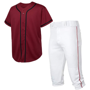 Ensemble de maillot de baseball unisexe noir et rouge à manches courtes, col en V, pantalon blanc à braguette boutonnée, coupe régulière, respirant, toutes saisons - Product Image 5