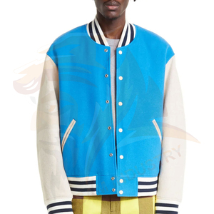 Top Sale Men's Winter Varsity Jackets New Arrival Waterproof Customized Size Button up Closure <b>Stand</b> Collar Front Logo - Product Image 1