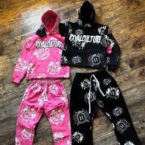 Conjunto de chándal acampanado de algodón grueso con estampado serigrafiado vintage de corte personalizado, estilo streetwear, fabricado a medida - Product Image 4