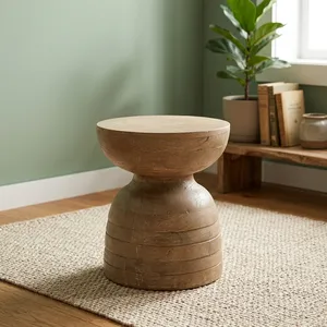 Table basse ronde en bois de manguier moderne, minimaliste, faite à la main, meubles de salon - Product Image 5