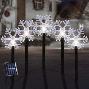 ILLUMINEW Set di 5 Luci Solari Natalizie a Forma di Fiocco di Neve, Luci Bianche per Esterni, Illuminazione per Sentieri e Giardini - Product Image 1