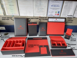Hotel Hospitality Essentials Cuero Bambú Bandeja para servir Caja de pañuelos Menú Carpetas Carpeta de facturas Contenedores de cuero que incluyen vidrio - Product Image 3