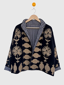 Veste en velours brodée de fleurs, col mandarin, manches longues, grande taille, vêtements d'automne pour femmes - Product Image 5