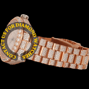 Reloj de Lujo con Aspecto Premium, Completamente Cubierto de Diamantes de Moissanita en Oro Rosa, Diseño Clásico Unisex con Esfera de Cristal y Números Romanos - Product Image 5