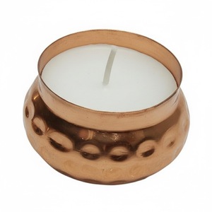 Pot en métal finition cuivre martelé avec couvercle décoratif fleur dorée, récipient à bougie moderne pour la décoration intérieure à prix excellent - Product Image 3