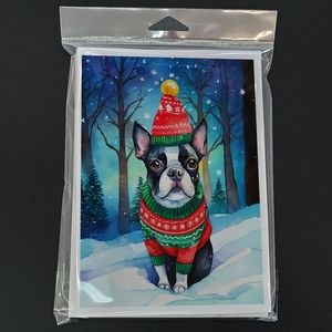 Cartes de vœux de Noël Boston Terrier fantaisistes Lot de 8 cartes de note vierges A7 de taille 5x7 avec enveloppes - Product Image 3