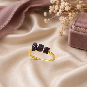 Raw Garnet <b>Adjustable</b> <b>Ring</b> – Gold Electroplated Three Stone <b>Ring</b>, Handmade Crystal Statement Jewelry - Product Image 2