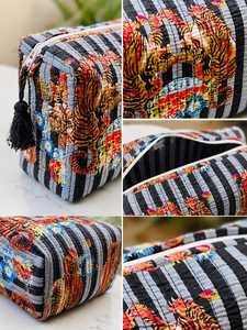 Bohemian Tassel Waterproof Eco-Friendly Cosmetic Bag Medium Size Zipper Closure Cotton Textile Portable <b>Travel</b> <b>Pouch</b> - Product Image 3