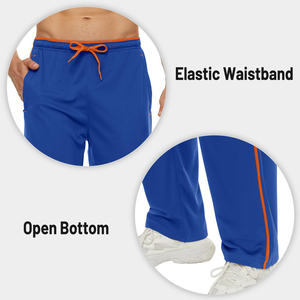 Men's Blue Polyester Straight Sweatpants Elastic Waist Drawstring Casual Lightweight <b>Summer</b> <b>Pants</b> With Side Stripe Open Bottom - Product Image 2