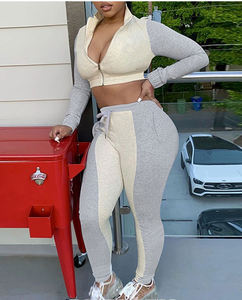 Nouveautés Ensemble de survêtement de luxe décontracté pour femme, coupe classique, avec capuche unie, fermeture à cordon, coupe-vent, 100% coton, pour la détente et le fitness - Product Image 2