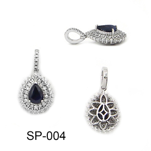 Colgante de zafiro (pera) de 10KW de 0,78 quilates, diamante blanco (redondo) de 0,30 quilates - Product Image 2