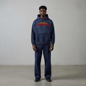 Conjunto de Sudadera y Pantalones Deportivos Personalizados de Doble Cintura con Pedrería, Sudadera con Capucha y Pantalones Anchos, Estilo Holgado para Hombre - Product Image 1