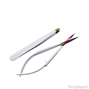 Pinzas y Tijeras Blancas para Cejas al por Mayor, Tijeras de Acero Inoxidable con Punta Inclinada para Pestañas, Herramienta de Aseo con Resorte - Product Image 4