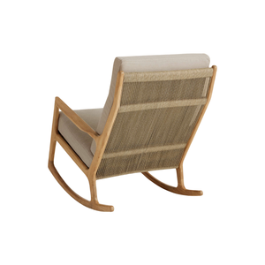 Sillón Mecedor Moderno para Exteriores, Madera de Teca Sólida, Respaldo de Cuerda Tejida a Mano, Base Ergonómica, Cojines Gruesos, Impermeable - Product Image 5