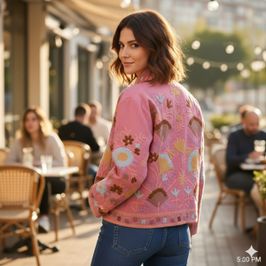 เสื้อแจ็คเก็ตผู้หญิง ผ้าฝ้ายลายปักซูซานี สำหรับฤดูหนาวและฤดูใบไม้ร่วง ลายดอกไม้ เป็นมิตรกับสิ่งแวดล้อม - Product Image 2