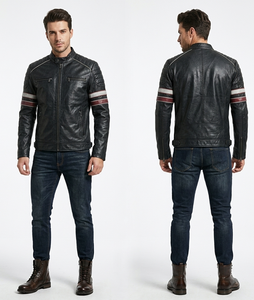 Men's Genuine Cowhide Buffalo Black Biker <b>Jacket</b> Men's Cafe Racer Style Motorcycle <b>Leather</b> <b>Jacket</b> Men Quilted <b>Leather</b> <b>Jacket</b> - Product Image 2