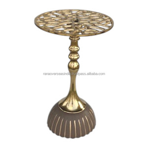 Stylish Gold Plated Aluminium Round Side <b>Table</b> with Die Cutting Printing Cut <b>Work</b> Top Modern Decorative Design <b>for</b> <b>Home</b> Interior - Product Image 1