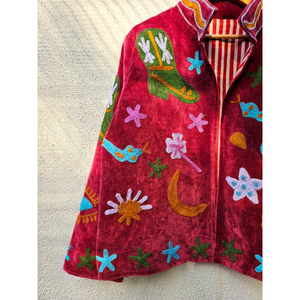 <b>Maroon</b> Velvet Embroidered Women Jacket New design Pattern Short <b>Coat</b> Autumn Winter Hand Embroidery Pattern <b>Coat</b> gift for her - Product Image 2
