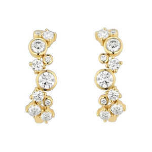 Boucles d'oreilles grimpantes en argent S925 et or massif 14K avec diamants, style bulle, serties clos, pour femme, élégantes, pour mariage - Product Image 1