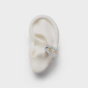 Doble Pendiente de Oreja sin Perforación de Oro Sólido 10K 14K 18K con Diamantes de Laboratorio de Corte Redondo de Lujo Engastados en Pavé, Joyería Minimalista para Cartílago - Product Image 3