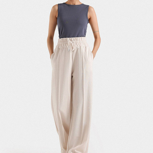 Durable Material <b>Summer</b> Wear <b>Lightweight</b> Cool Fabric Made <b>Trousers</b> Customized High-Waisted Loose Flare Pants For <b>Women</b> - Product Image 2