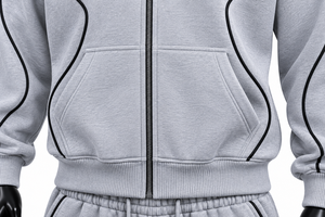 Ensemble de survêtement gris imprimé pour homme, sweat à capuche long et pantalon de jogging en polyester tricoté, coupe ample, style streetwear, deux pièces - Product Image 6