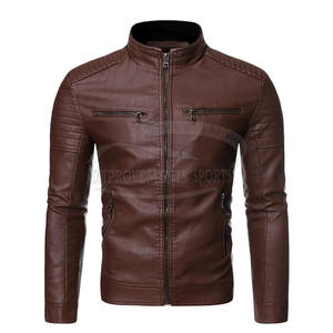 Veste en cuir pour hommes élégante pour l'automne/hiver respirant chaud noir polaire col montant fermeture à glissière nouveau Design Made Pakistan - Product Image 1
