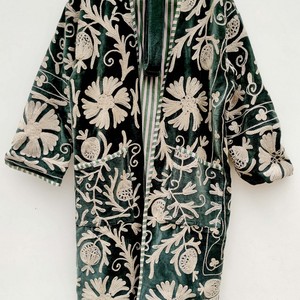 Long Boho Suzani Robe Ethnic Embroidered <b>Velvet</b> Floral Kimono <b>Coat</b> Vintage Duster Festival Wear - Product Image 4