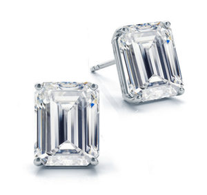 10K Gold Four Prong Classic <b>Emerald</b> Cut Lab Grown Diamond <b>Stud</b> Earrings - Product Image 4