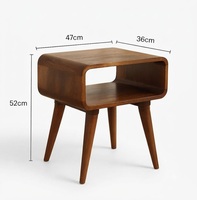 Table de chevet moderne en bois massif courbé avec pieds gris, table de nuit minimaliste artisanale, unité de rangement pour chambre à coucher