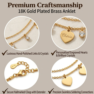 <b>Gold</b> Plated Brass Heart Name <b>Anklet</b> with Zircon dangly heart <b>anklets</b> - Product Image 5