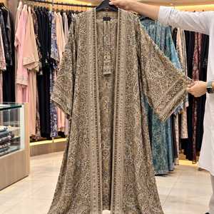 Abaya en pashmina imprimé pour femme avec châle assorti et ceinture de taille, robe kimono longue ouverte sur le devant, luxueuse, modeste, musulmane, islamique, à capuche, longueur au sol - Product Image 6
