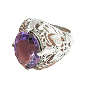 Anillo de compromiso de ajuste de punta de piedra preciosa de corte de amatista Natural, fabricante de joyería hecha a mano de forma redonda para mujer de Plata de Ley 925 - Product Image 3