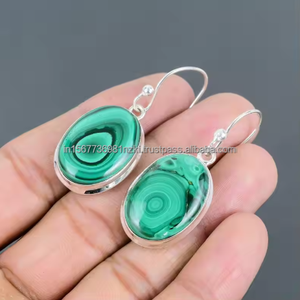 Malachite <b>Earrings</b> Dangle Drop <b>Earring</b> Oval <b>Earring</b> Green Malachite Gemstone Sterling Silver <b>Earring</b> Statement <b>Earring</b> Gift - Product Image 2