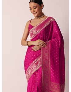 Sari de Seda Banarasi KV Rani con Bordado Bandhani, Traje Tradicional para Fiesta, Blusa Sin Costuras, Antiarrugas, Reversible, Temporada de Otoño - Product Image 5