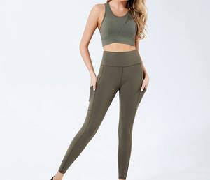 Pantalones de yoga de cintura alta para mujer, de 220 g, sin costuras, transpirables, de spandex/nylon acanalado sólido, con efecto levantamiento de glúteos, al por mayor - Product Image 5