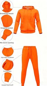 Men's <b>Orange</b> Hooded Tracksuit Full Sleeve Solid Color Casual 100% Cotton Breathable Regular Fit Autumn Wear - Product Image 4