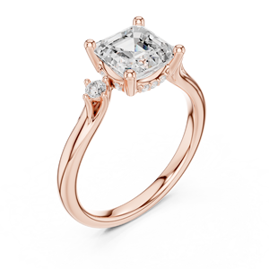 แหวนหมั้นทองคำโรสโกลด์ 14K พร้อมใบรับรอง GRA เพชรทรง Asscher สวยงามที่ได้ผลิตในห้องปฏิบัติการ และเพชรทรงกลมสองเม็ดด้านข้าง - Product Image 5