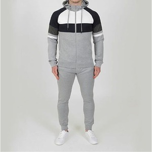 Chándal con Capucha para Hombre, Color Gris con Bloques de Color, Cierre Completo, Ropa Deportiva Informal, Corte Regular, Bolsillos Laterales, para Otoño - Product Image 2
