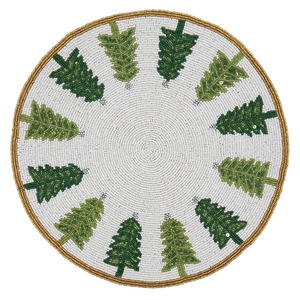 Festive Handcrafted Christmas Tree Beaded <b>Round</b> Placemat Luxury Table <b>Mat</b> For Holiday Dining Decor - Product Image 2
