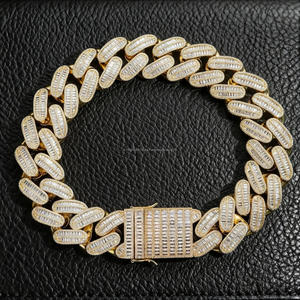 สร้อยข้อมือ/สร้อยคอผู้ชายแบบ Cuban Link ประดับเพชรโมอิสซาไนต์ทรงบาแกตต์และทรงกลม  ของขวัญวันครบรอบ  เครื่องประดับฮิปฮอป - Product Image 1