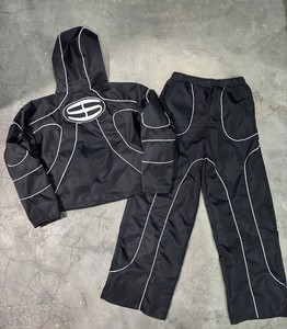 Wholesale Custom Men's Track <b>Zip</b>-<b>up</b> <b>Jacket</b> Shorts Set Breathable Color Windbreaker Polyester Nylon Hooded Autumn - Product Image 2