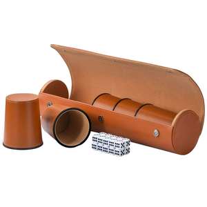 High Quality Leather Fashion Puzzle <b>Dice</b> Cup <b>Set</b> PU Leather with Round Cover for Five Cups Inside Game Quiet Shaker <b>Set</b> - Product Image 3