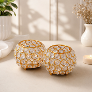 Juego de 2 Portavelas de Cristal para Velas de Té – Portavelas Decorativos de Metal Dorado, Elegantes Soportes para Velas de Té, de Alta Demanda - Product Image 1