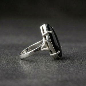 Anillo de Sello Hecho a Mano con Ónix Negro en Forma de Marquesa de 8x16mm, Plata de Ley 925, Engaste de Garras, Unisex, Gema para Uso Diario, Dorado - Product Image 2
