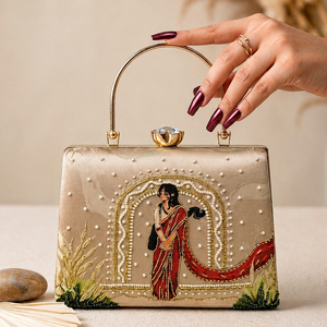 Pochette brodée beige style artistique traditionnel – Sac de soirée élégant pour femme, idéal pour les occasions festives - Product Image 1