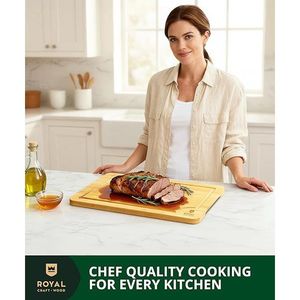 Tagliere in Legno di Bambù per Preparazione Pasti con Scanalatura Profonda e Manici Laterali per Tagliare e Servire - Product Image 3