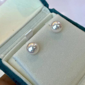 Heavenly Girl Grade 8-9mm Akoya Sea Water Pearl Earrings Strong <b>Gloss</b> <b>White</b> Transparent Powder 18K Smooth Mirror Luxury Jewelry - Product Image 1