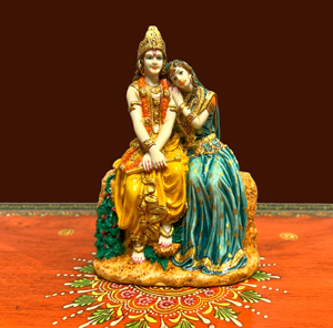 Nirmala Handicrafts - Estatua de Resina Hecha a Mano con Polvo de Mármol de Radha Krishna - Ídolo del Pareja Divina Sentada con Bansuri, para Mesa o Templo - Product Image 3